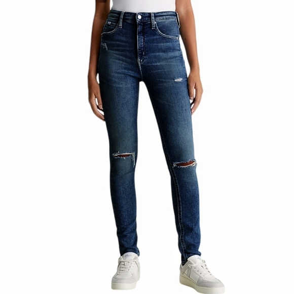 Calvin Klein - Distressed Mid Rise Skinny Jeans - Picture 1 of 15